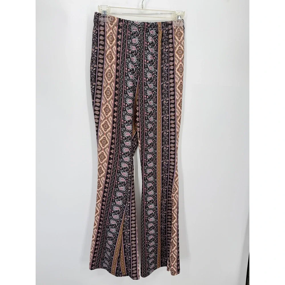 Flare Pants Teen 16Y Multicolor Paisley Boho Striped Stretch Bell Bottoms